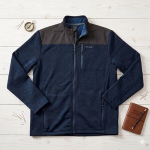 Orvis Men’s Large Blue Gray Full Zip Performance Fleece Jacket Zippered Pockets